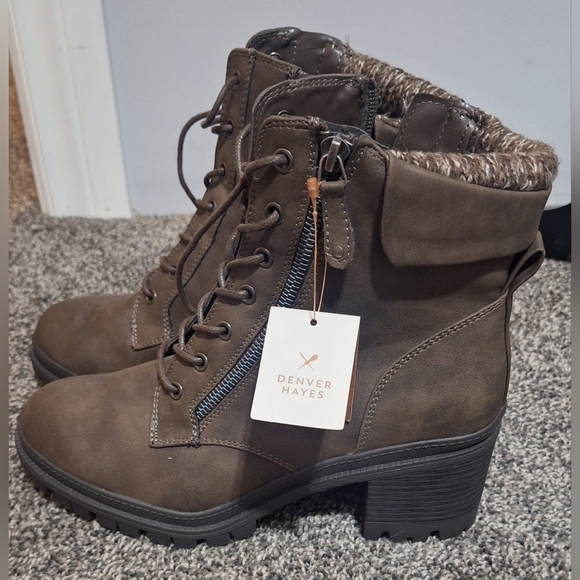 8.5 Denver Hayes Women's Brown Heeled Boots - Picture 1 of 4